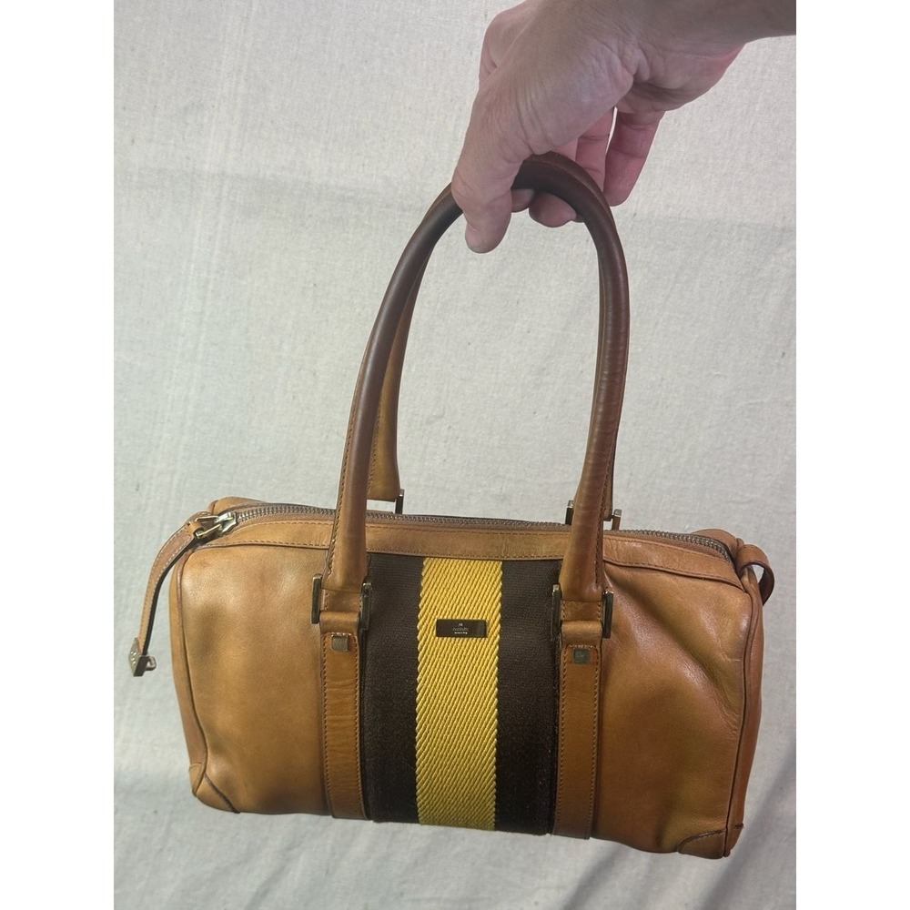 Vintage Gucci Sherry Line Leather‎ Boston Bag Tan Brown